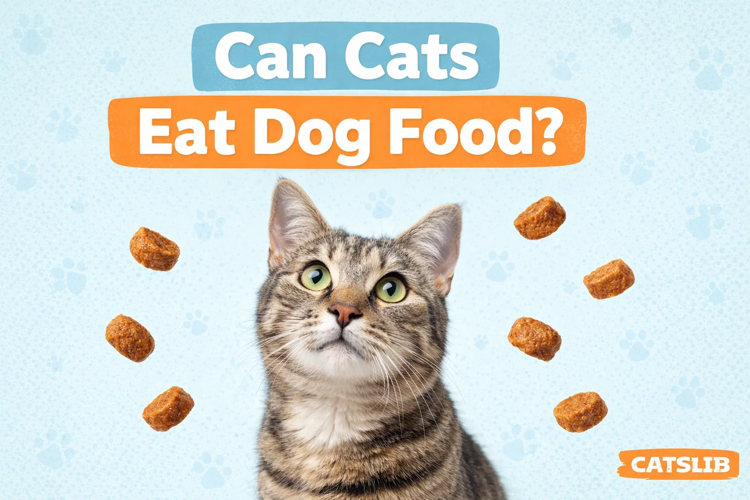 A cat looking at a bowl of dog food